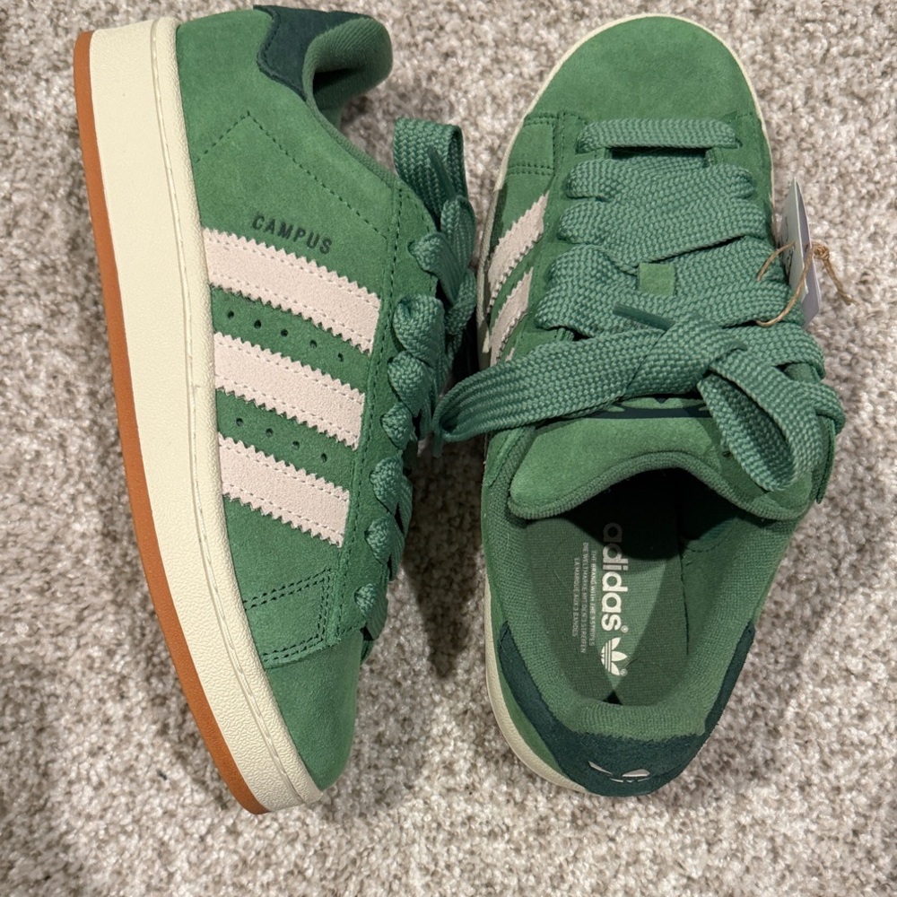 Adidas Kids Green and White Sneakers